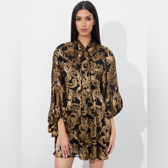 NWT $595 Alice Olivia Opal Paisley Balloon-Sleeve Tunic Minidress - Picture 2 of 5
